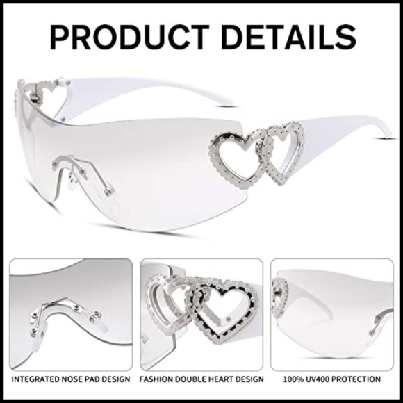 Oversized Y2K Rimless Sunglasses Wrap Around Trendy Unisex Shield Shades main image 4